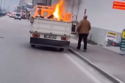 Attığı sigara kamyonetin kasasındaki malzemeleri tutuşturdu