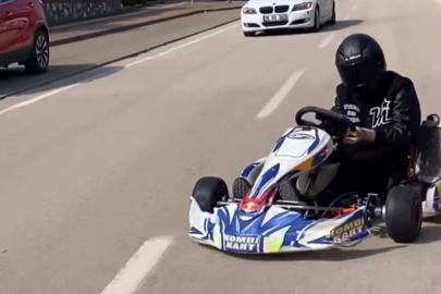 Go kart sürücüsü pisti şaşırdı, trafiğe çıkıp drift attı